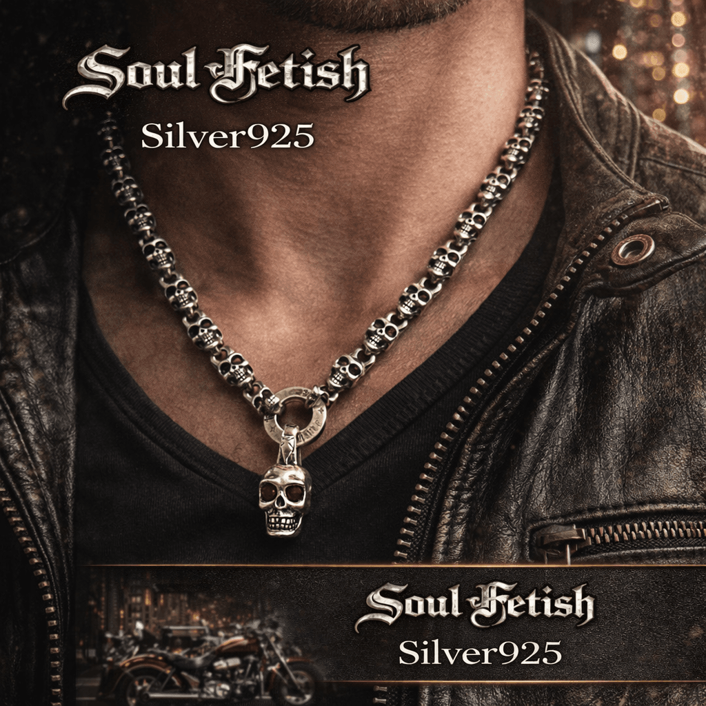 Skull silver necklace biker style