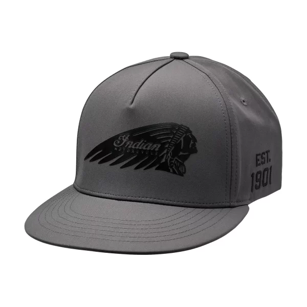 Indian Motorcycle ヘッドドレスプリント フラットピークキャップ グレー｜EST.1901 スナップバック